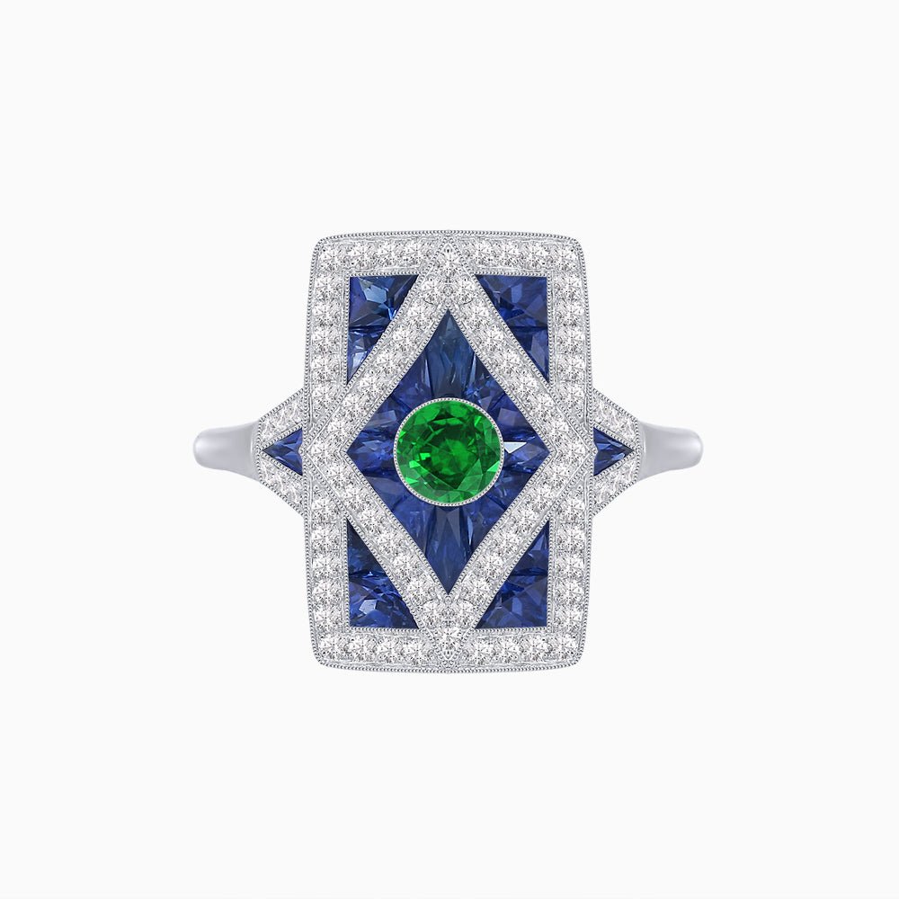 Art Deco Diamond Ring With Gemstoone - Shahin Jewelry