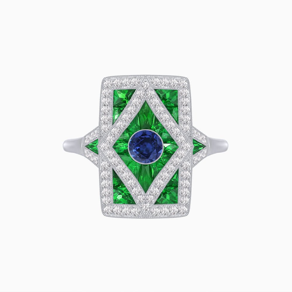 Art Deco Diamond Ring With Gemstoone - Shahin Jewelry