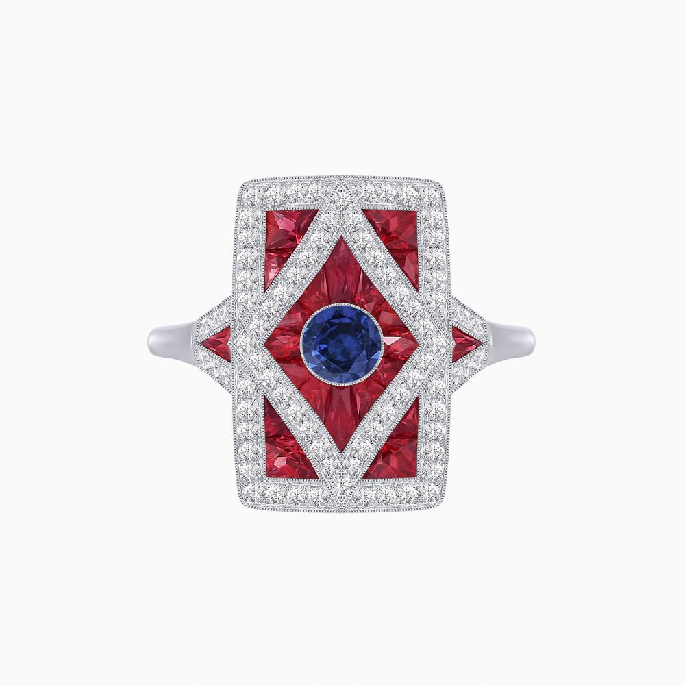 Art Deco Diamond Ring With Gemstoone - Shahin Jewelry