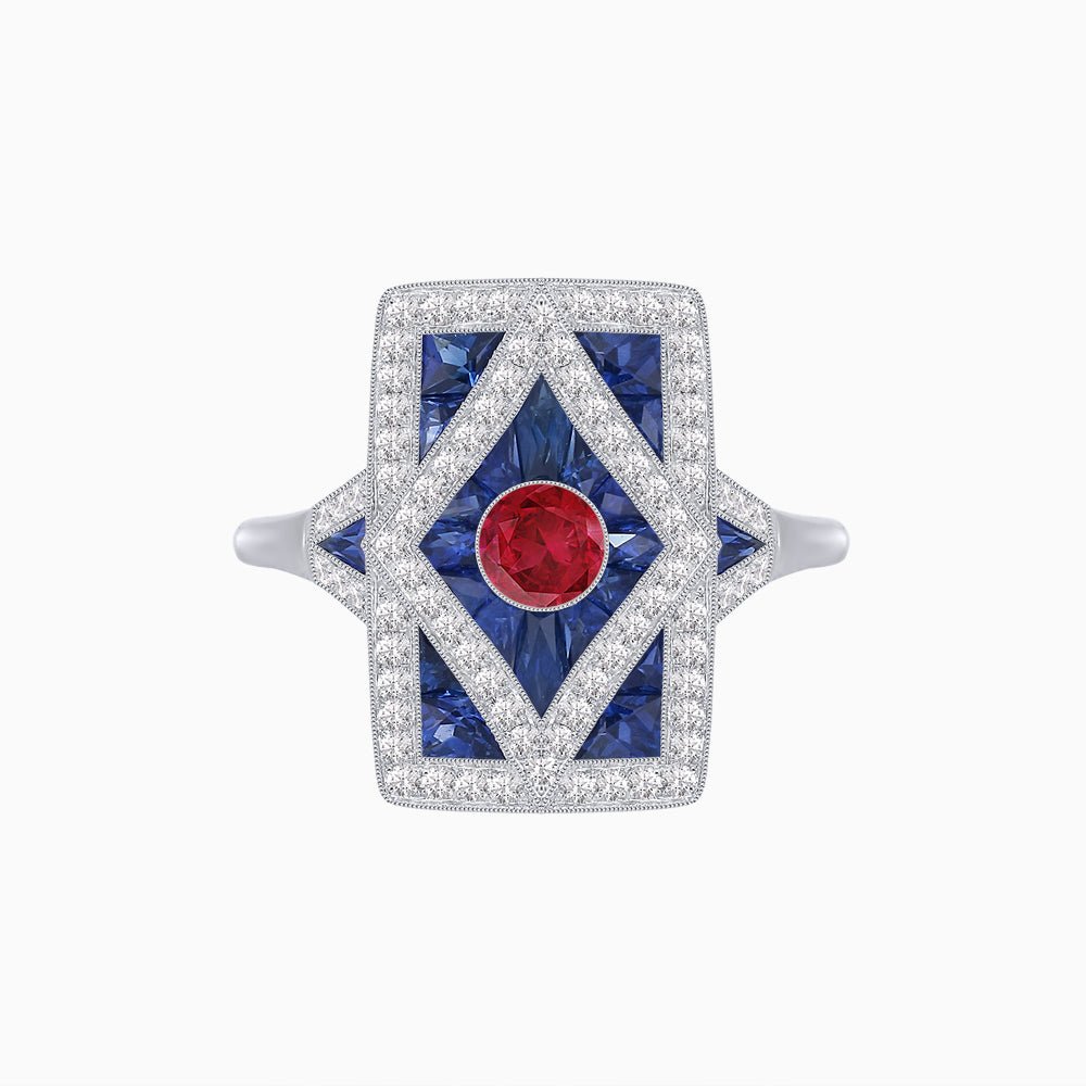 Art Deco Diamond Ring With Gemstoone - Shahin Jewelry