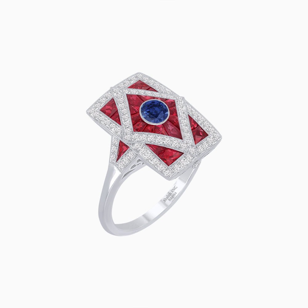 Art Deco Diamond Ring With Gemstoone - Shahin Jewelry