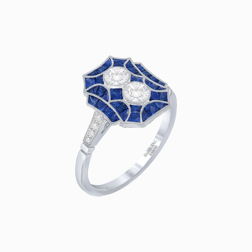 Art Deco Double Diamond Ring - Shahin Jewelry