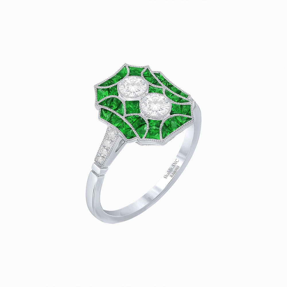 Art Deco Double Diamond Ring - Shahin Jewelry