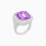 Load image into Gallery viewer, Art Deco Emerald-Cut Gemstone Ring with Architectural Diamond Halo - Shahin Jewelry