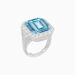 Load image into Gallery viewer, Art Deco Emerald-Cut Gemstone Ring with Architectural Diamond Halo - Shahin Jewelry
