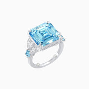 Art Deco Emerald - Cut Gemstone Ring with Diamond Side Stones - Shahin Jewelry