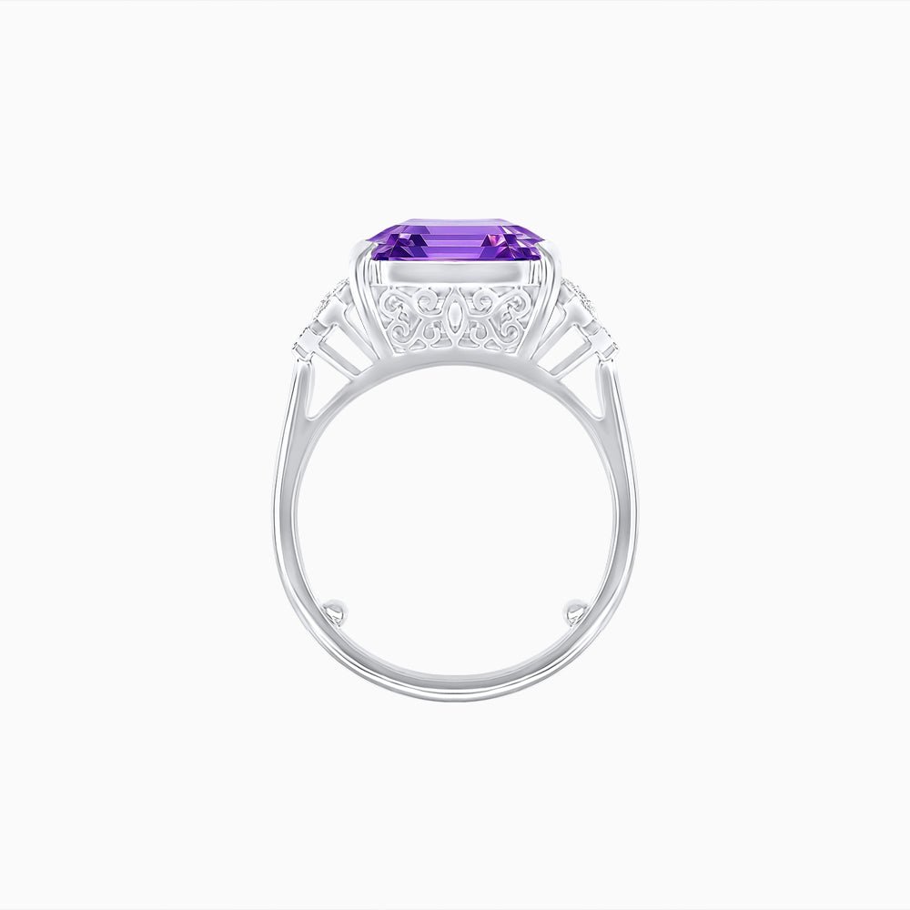 Art Deco Emerald - Cut Gemstone Ring with Diamond Side Stones - Shahin Jewelry