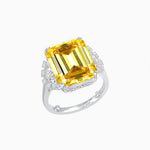 Load image into Gallery viewer, Art Deco Emerald - Cut Gemstone Ring with Diamond Side Stones - Shahin Jewelry