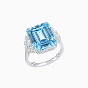 Art Deco Emerald - Cut Gemstone Ring with Diamond Side Stones - Shahin Jewelry