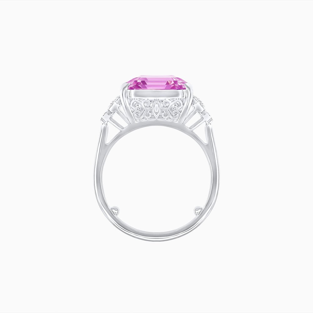 Art Deco Emerald - Cut Gemstone Ring with Diamond Side Stones - Shahin Jewelry