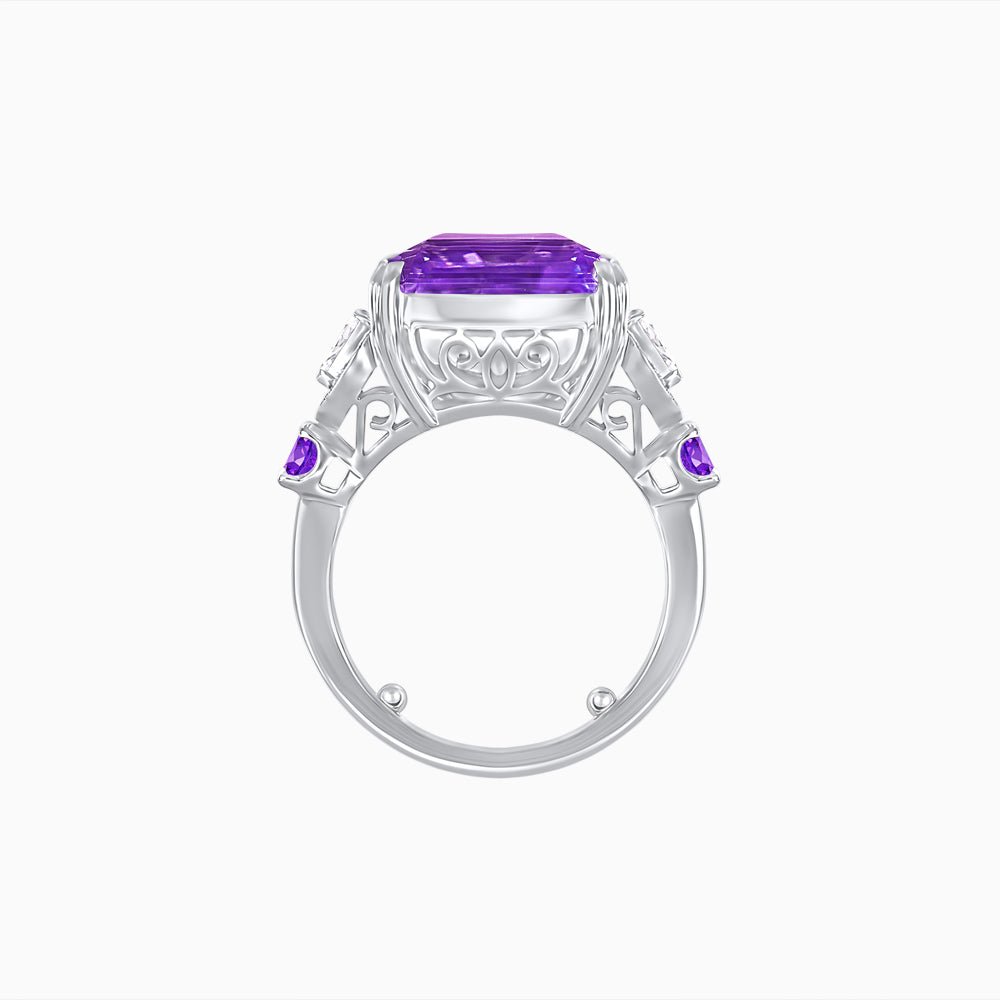 Art Deco Emerald - Cut Gemstone Ring with Diamond Side Stones - Shahin Jewelry
