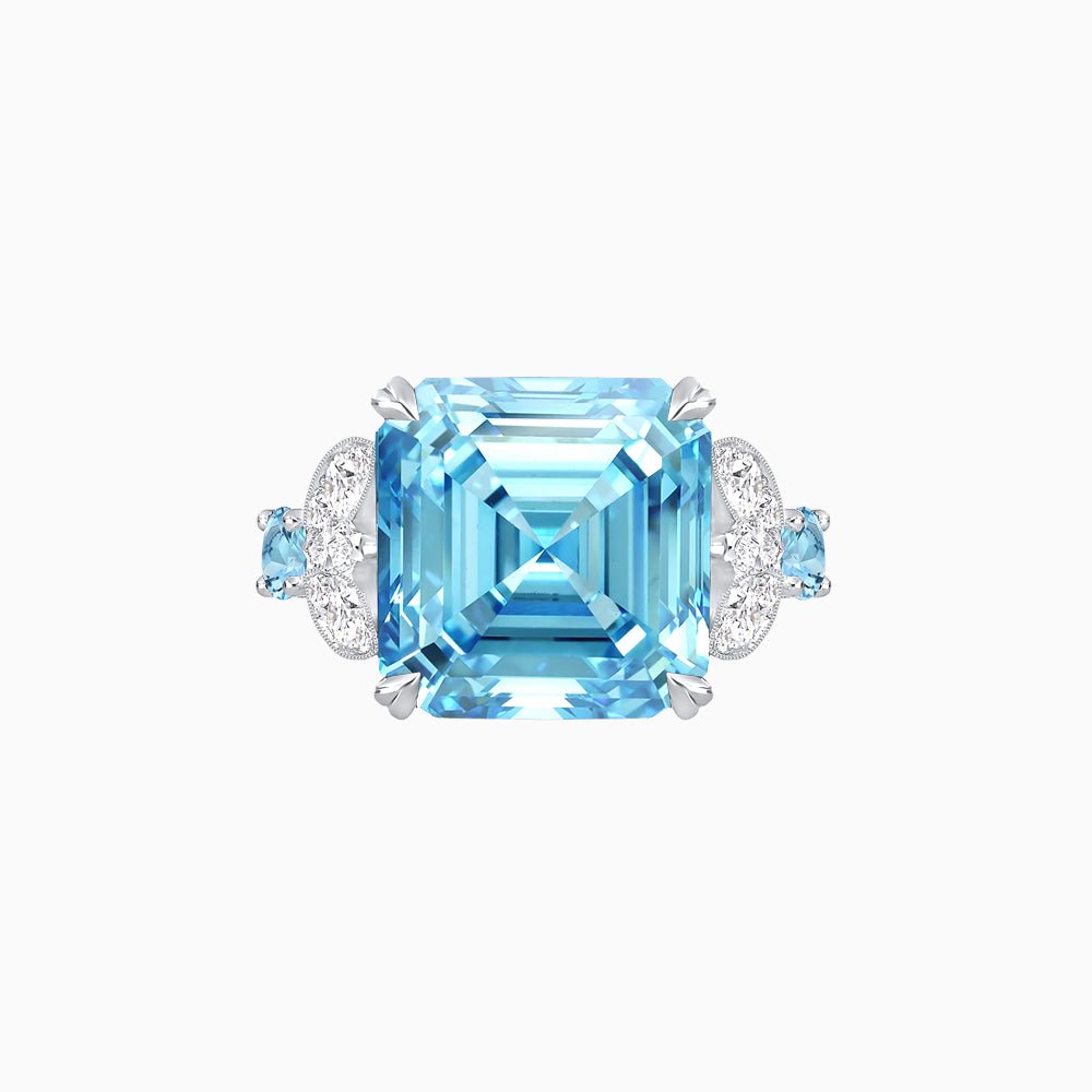 Art Deco Emerald - Cut Gemstone Ring with Diamond Side Stones - Shahin Jewelry