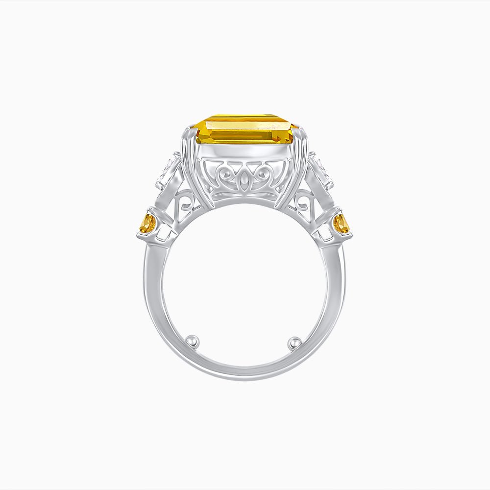 Art Deco Emerald - Cut Gemstone Ring with Diamond Side Stones - Shahin Jewelry