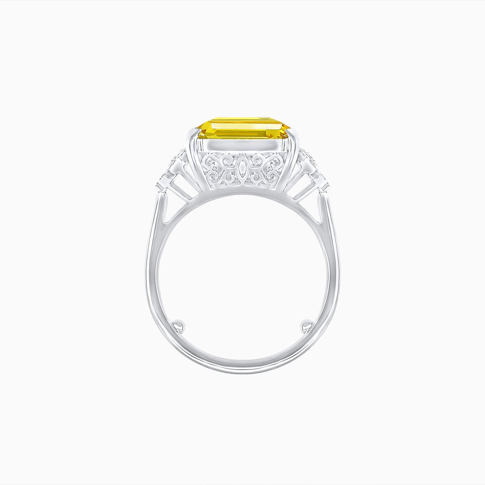 Art Deco Emerald - Cut Gemstone Ring with Diamond Side Stones - Shahin Jewelry