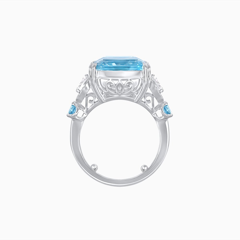 Art Deco Emerald - Cut Gemstone Ring with Diamond Side Stones - Shahin Jewelry