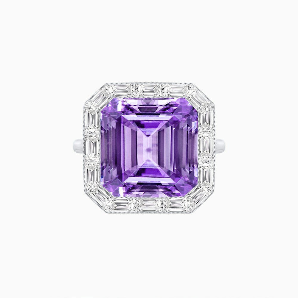 Art Deco Emerald Cut Mounting Ring with Baguette Diamond Halo - Shahin Jewelry