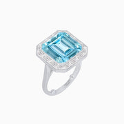 Art Deco Emerald Cut Mounting Ring with Baguette Diamond Halo - Shahin Jewelry