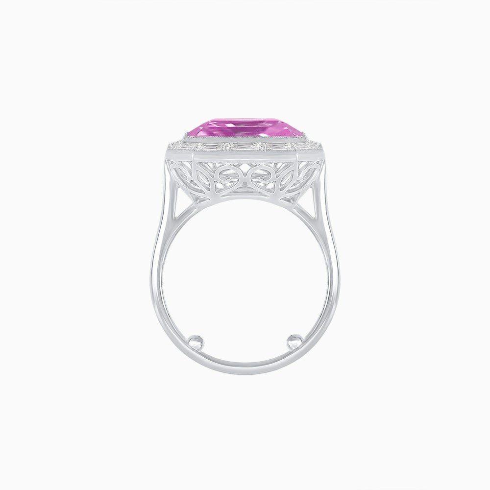 Art Deco Emerald Cut Mounting Ring with Baguette Diamond Halo - Shahin Jewelry