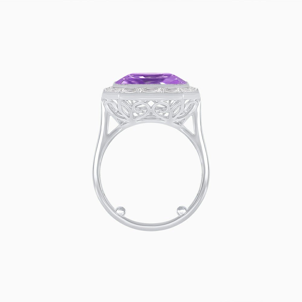 Art Deco Emerald Cut Mounting Ring with Baguette Diamond Halo - Shahin Jewelry