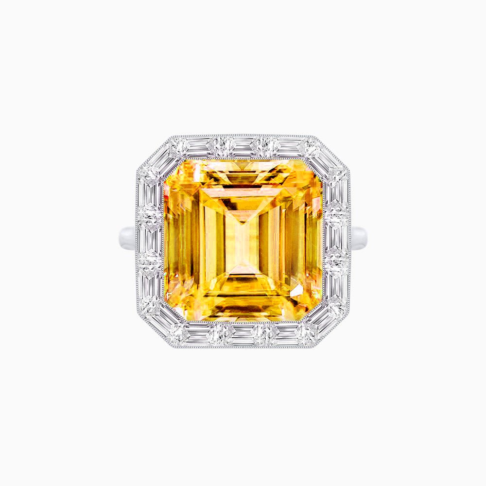 Art Deco Emerald Cut Mounting Ring with Baguette Diamond Halo - Shahin Jewelry