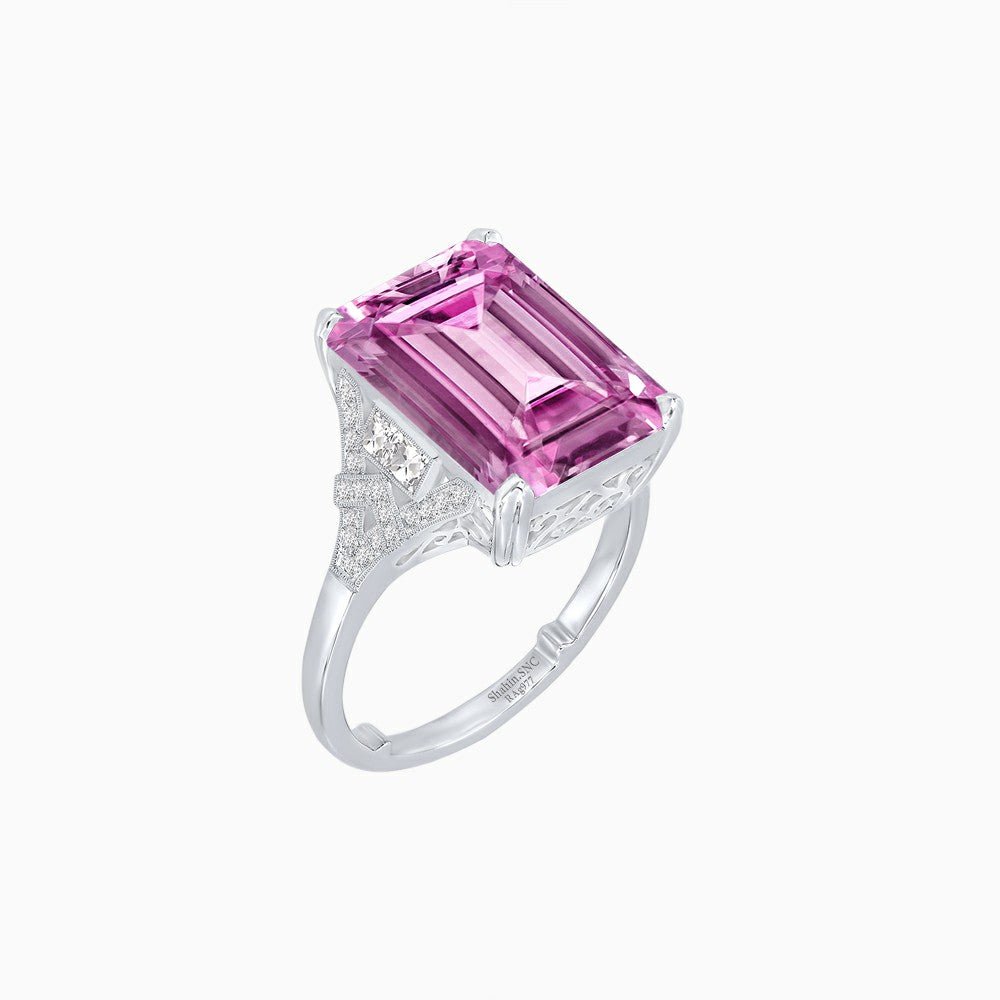 Art Deco Emerald Cut Ring Mounting with Diamond Accents - Shahin Jewelry
