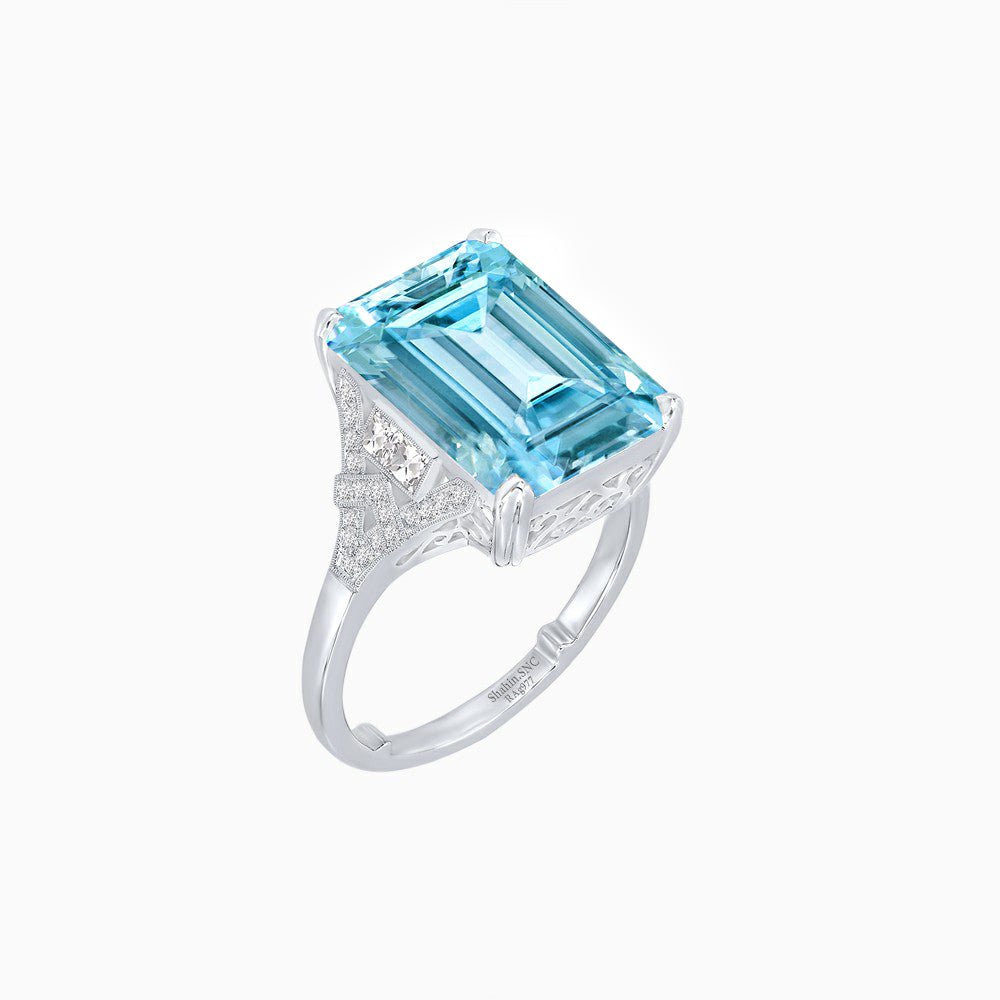 Art Deco Emerald Cut Ring Mounting with Diamond Accents - Shahin Jewelry
