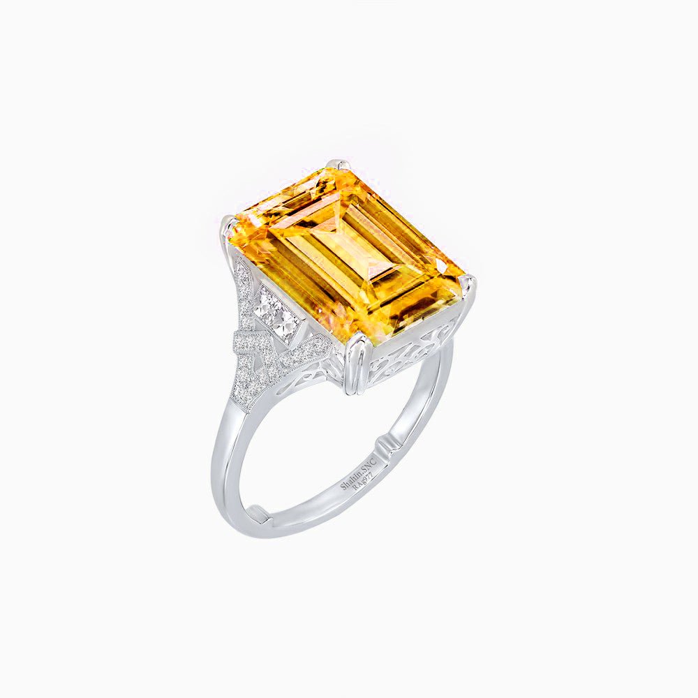 Art Deco Emerald Cut Ring Mounting with Diamond Accents - Shahin Jewelry