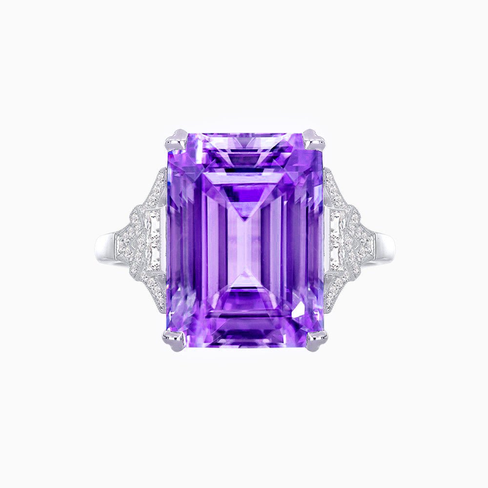 Art Deco Emerald Cut Ring Mounting with Diamond Accents - Shahin Jewelry