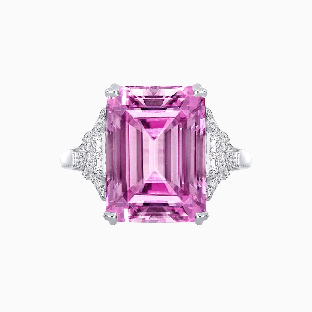 Art Deco Emerald Cut Ring Mounting with Diamond Accents - Shahin Jewelry