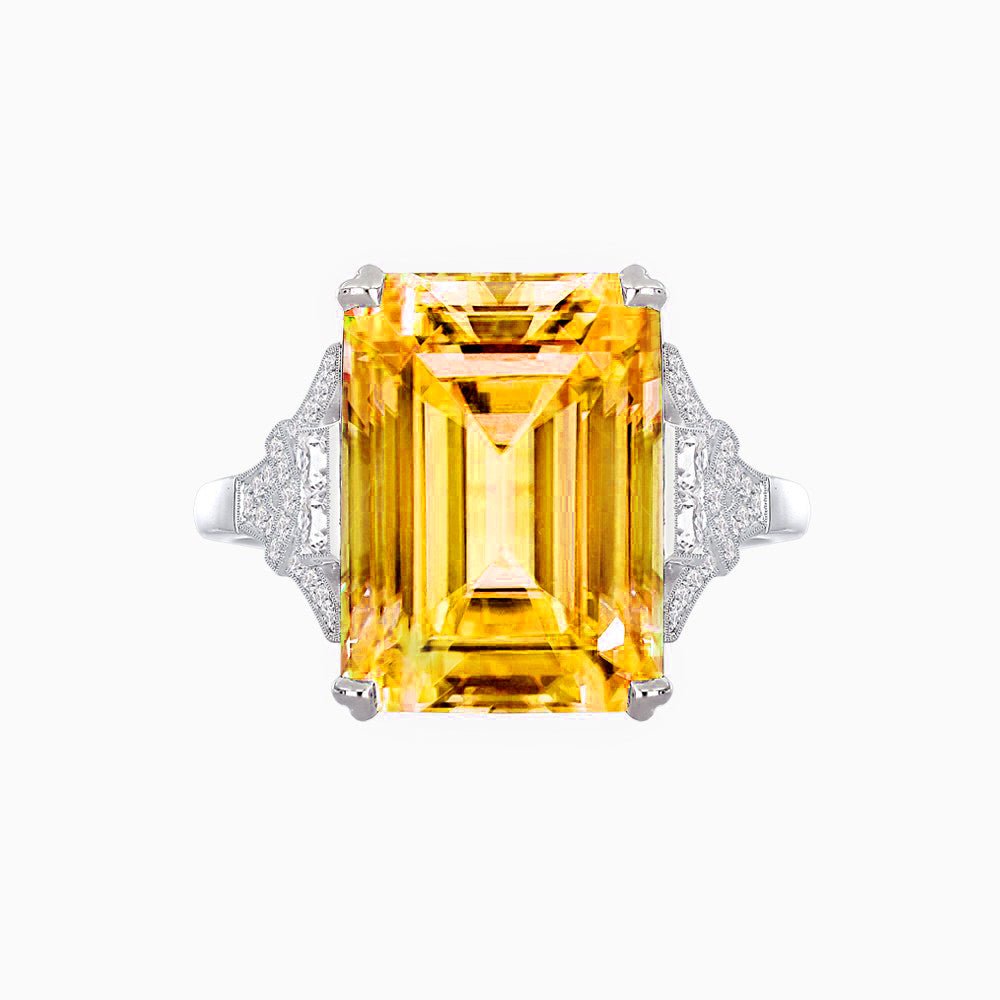 Art Deco Emerald Cut Ring Mounting with Diamond Accents - Shahin Jewelry