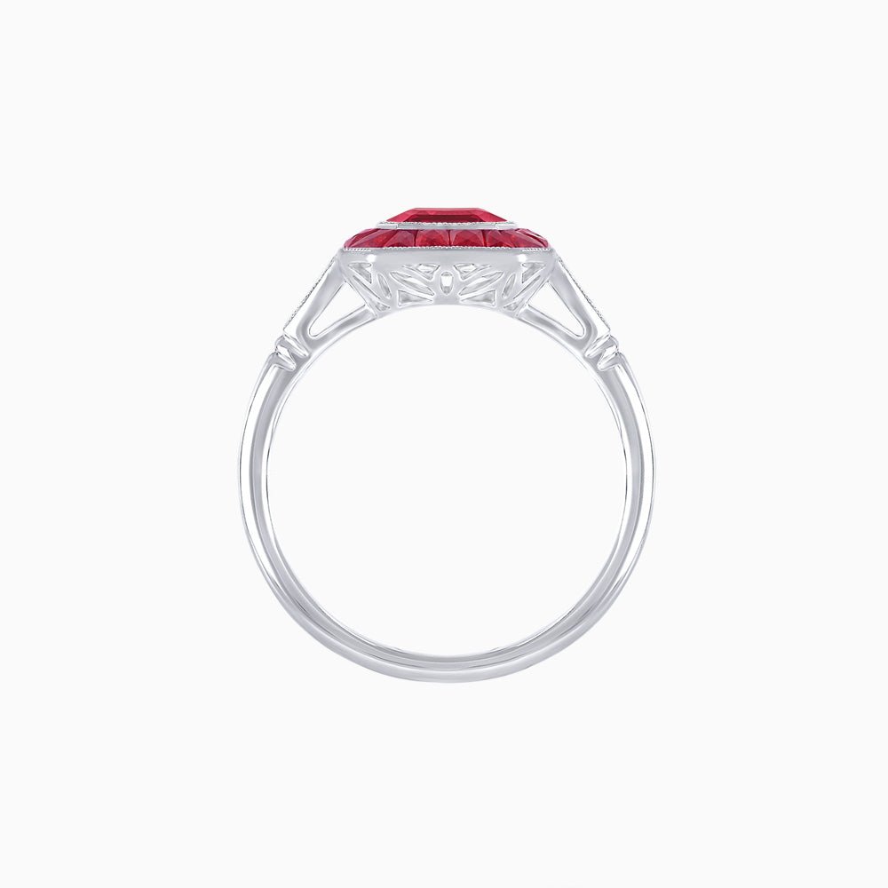 Art Deco Emerald Cut Ring with Customizable French - Cut Gemstone Accents (Mounting) - Shahin Jewelry
