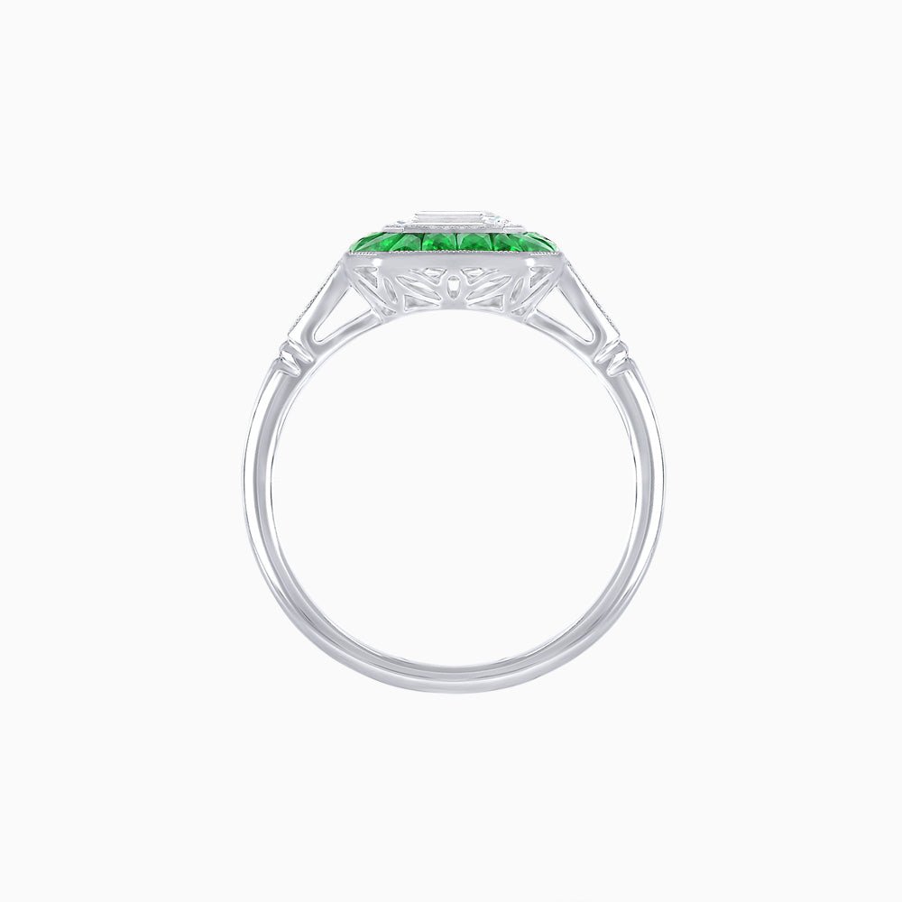 Art Deco Emerald Cut Ring with Customizable French - Cut Gemstone Accents (Mounting) - Shahin Jewelry