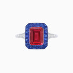 Load image into Gallery viewer, Art Deco Emerald Cut Ring with Customizable French - Cut Gemstone Accents (Mounting) - Shahin Jewelry
