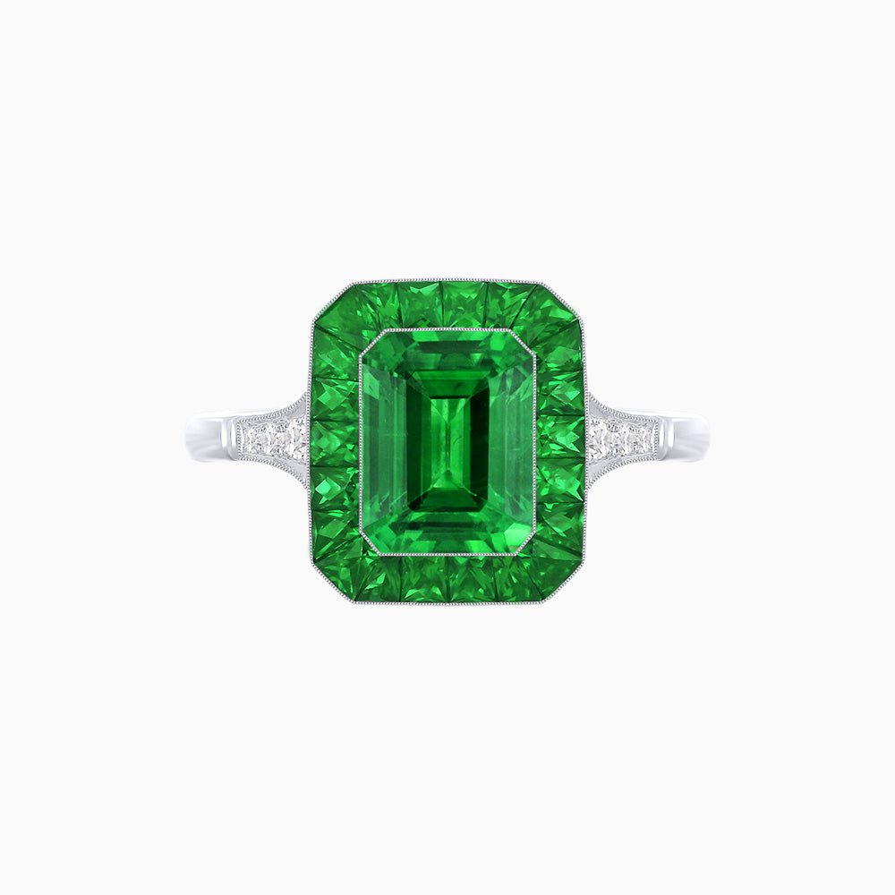 Art Deco Emerald Cut Ring with Customizable French - Cut Gemstone Accents (Mounting) - Shahin Jewelry