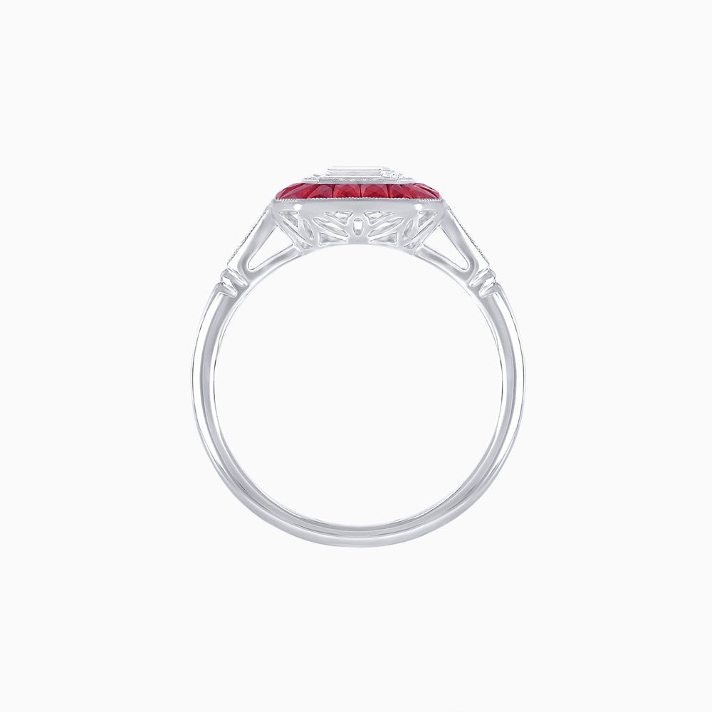 Art Deco Emerald Cut Ring with Customizable French - Cut Gemstone Accents (Mounting) - Shahin Jewelry