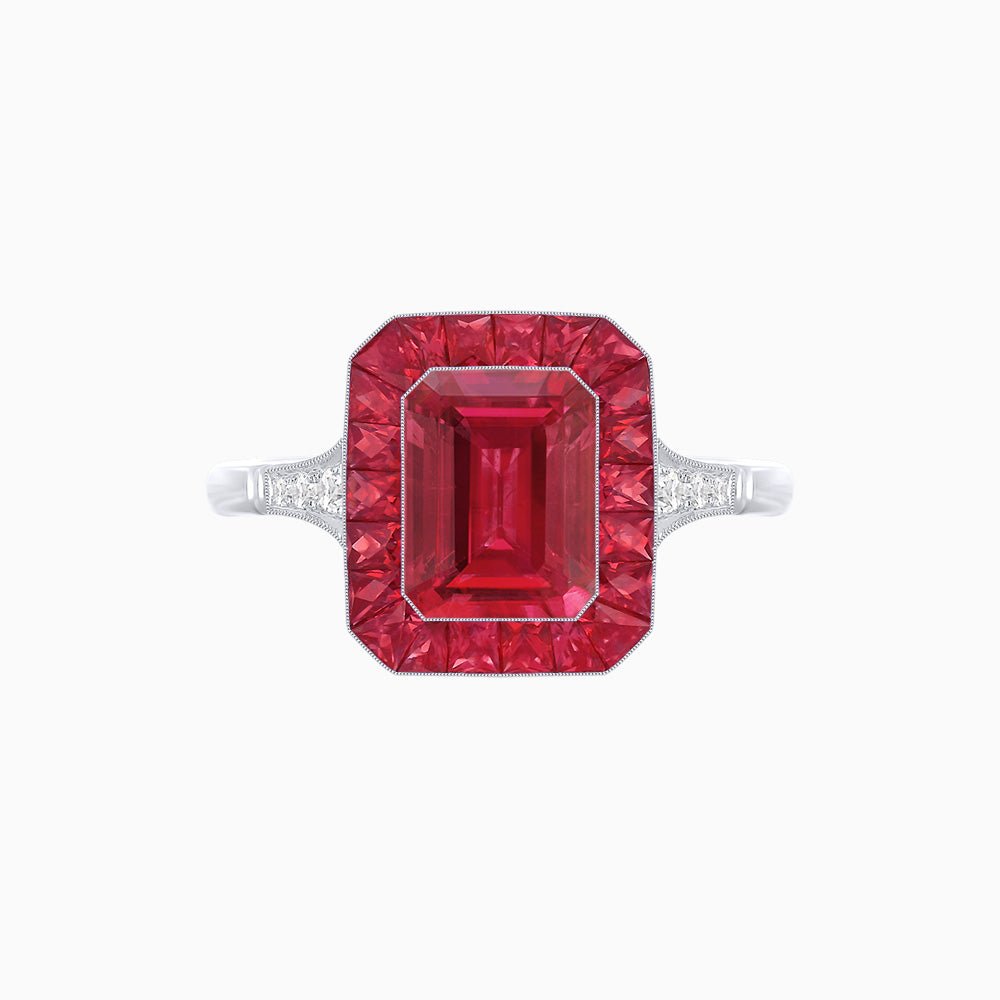 Art Deco Emerald Cut Ring with Customizable French - Cut Gemstone Accents (Mounting) - Shahin Jewelry