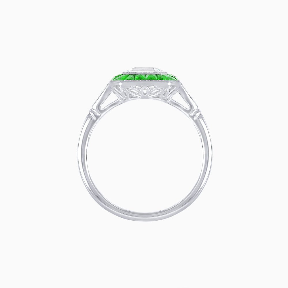 Art Deco Emerald Cut Ring with Customizable French - Cut Gemstone Accents (Mounting) - Shahin Jewelry