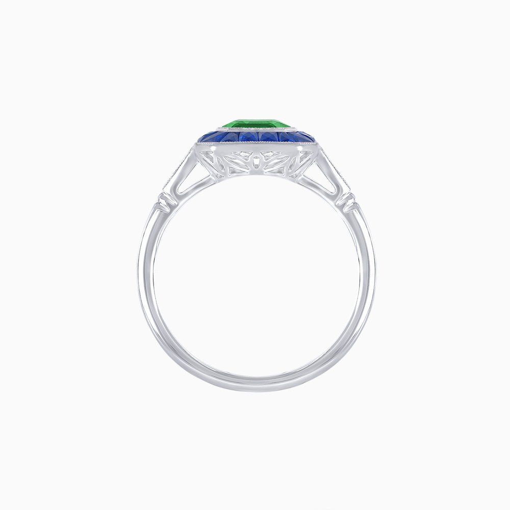 Art Deco Emerald Cut Ring with Customizable French - Cut Gemstone Accents (Mounting) - Shahin Jewelry