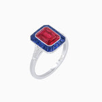 Load image into Gallery viewer, Art Deco Emerald Cut Ring with Customizable French - Cut Gemstone Accents (Mounting) - Shahin Jewelry

