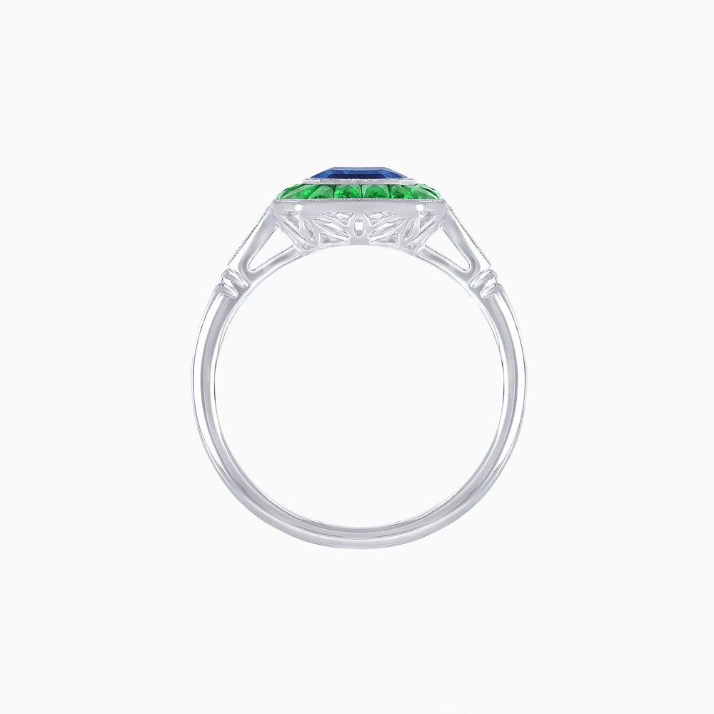 Art Deco Emerald Cut Ring with Customizable French - Cut Gemstone Accents (Mounting) - Shahin Jewelry