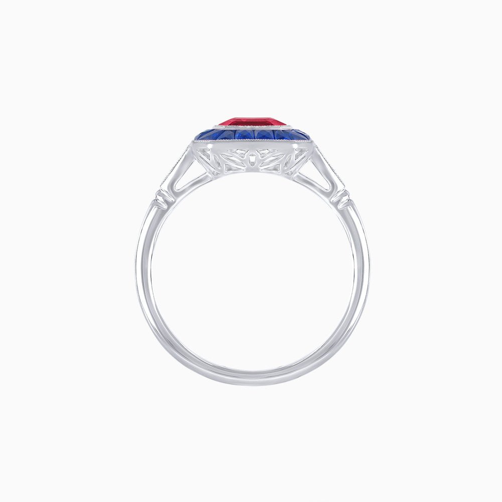 Art Deco Emerald Cut Ring with Customizable French - Cut Gemstone Accents (Mounting) - Shahin Jewelry