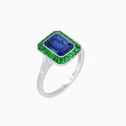 Art Deco Emerald Cut Ring with Customizable French - Cut Gemstone Accents (Mounting) - Shahin Jewelry