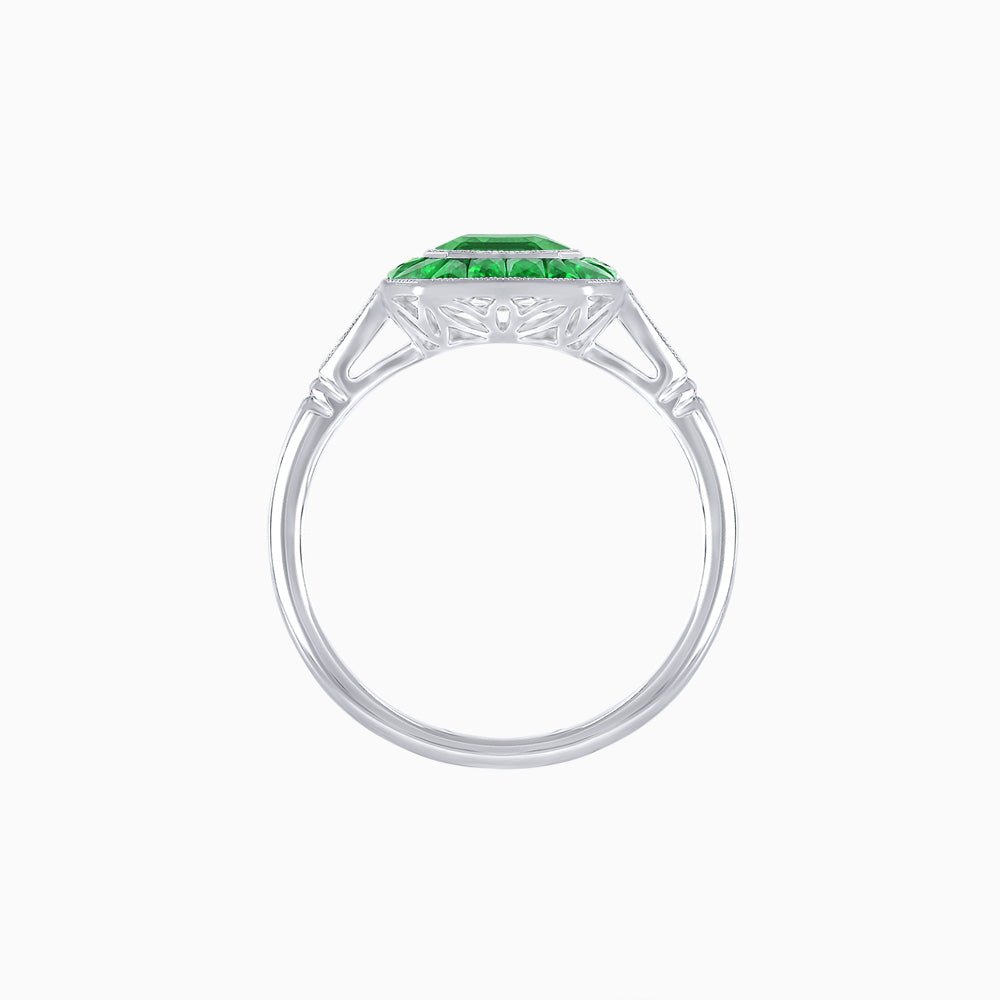 Art Deco Emerald Cut Ring with Customizable French - Cut Gemstone Accents (Mounting) - Shahin Jewelry