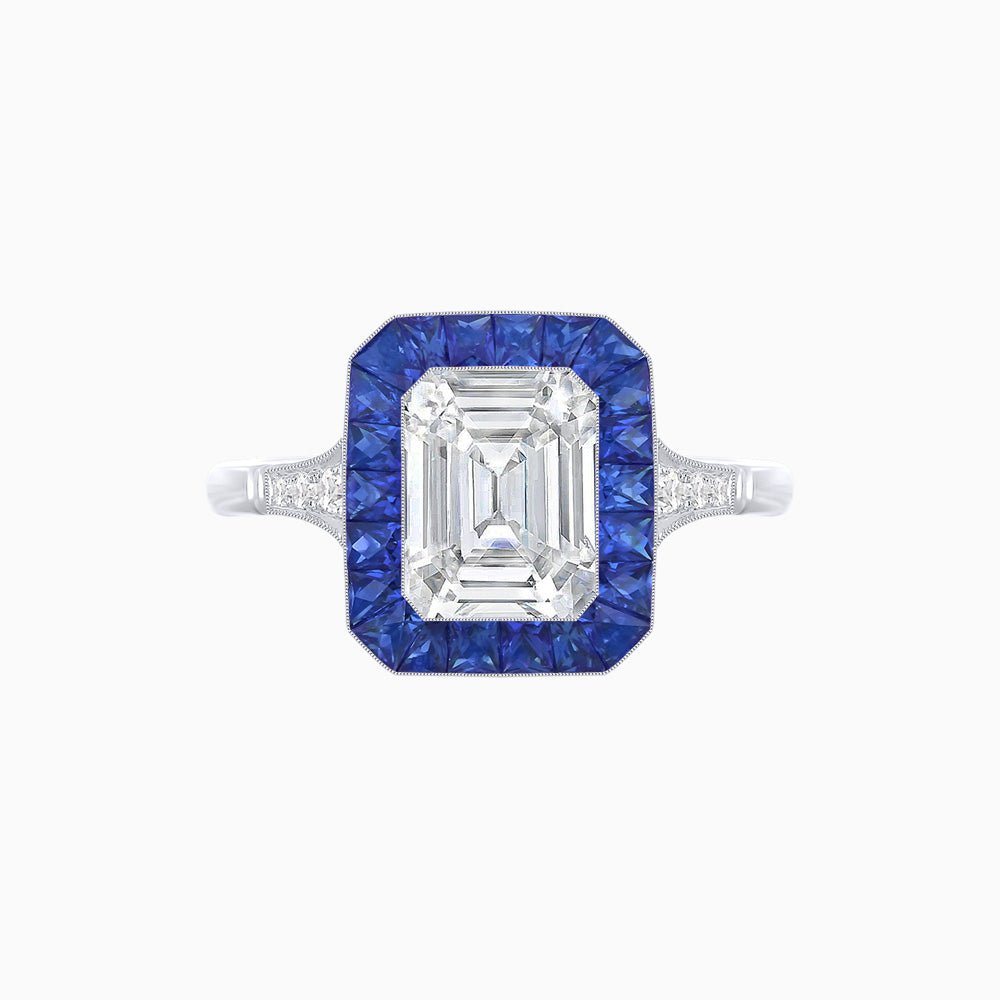 Art Deco Emerald Cut Ring with Customizable French - Cut Gemstone Accents (Mounting) - Shahin Jewelry