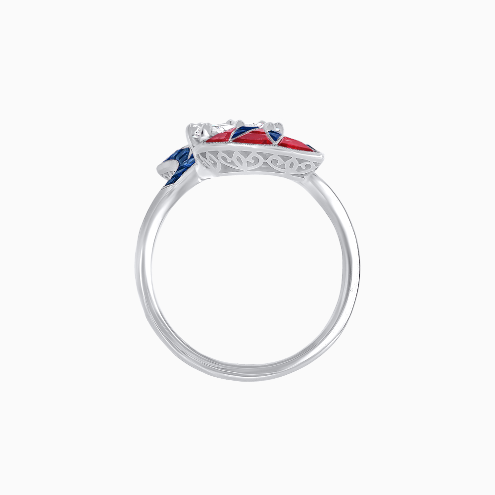Art Deco Fan Motif Round Diamond Ring - Shahin Jewelry