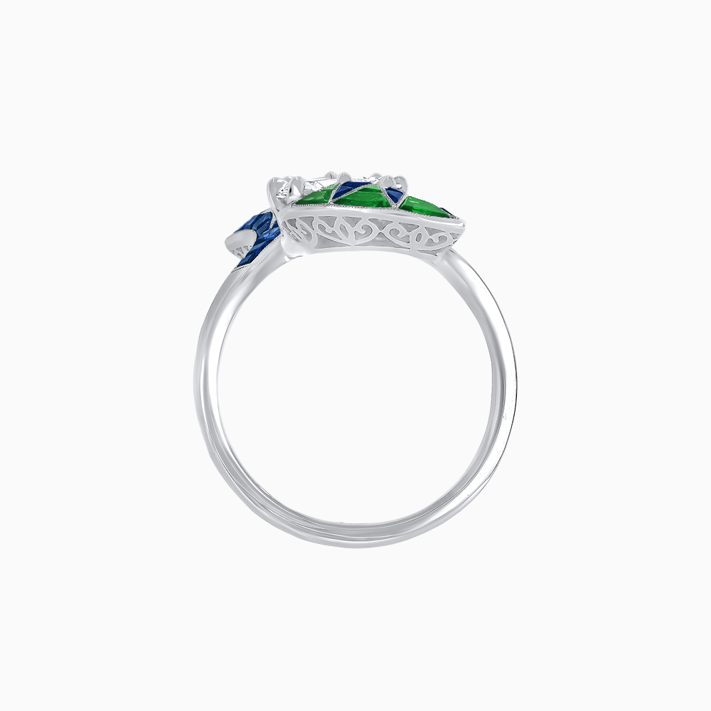 Art Deco Fan Motif Round Diamond Ring - Shahin Jewelry