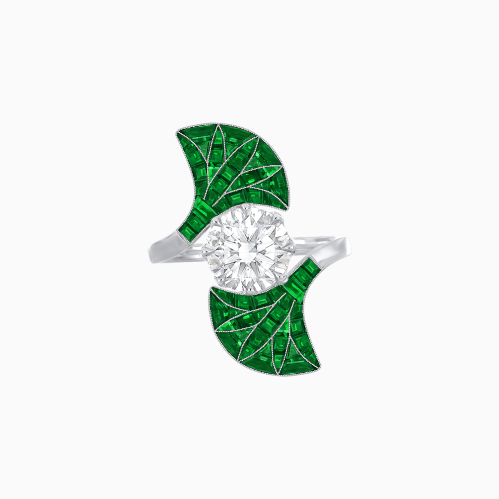 Art Deco Fan Motif Round Diamond Ring - Shahin Jewelry