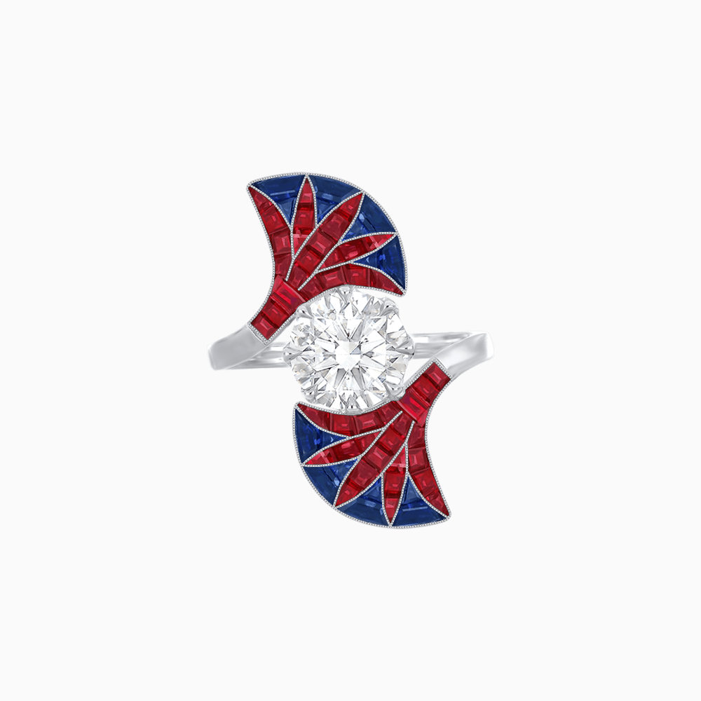 Art Deco Fan Motif Round Diamond Ring - Shahin Jewelry