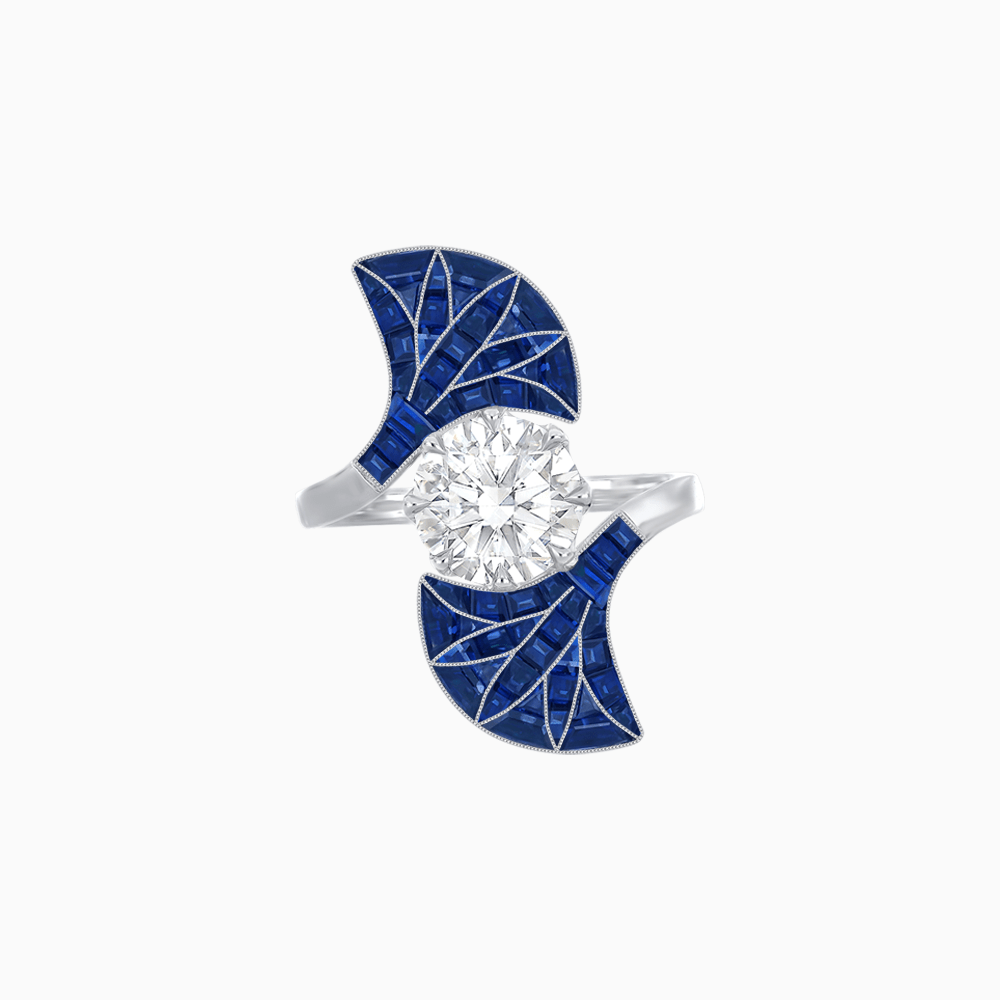 Art Deco Fan Motif Round Diamond Ring - Shahin Jewelry