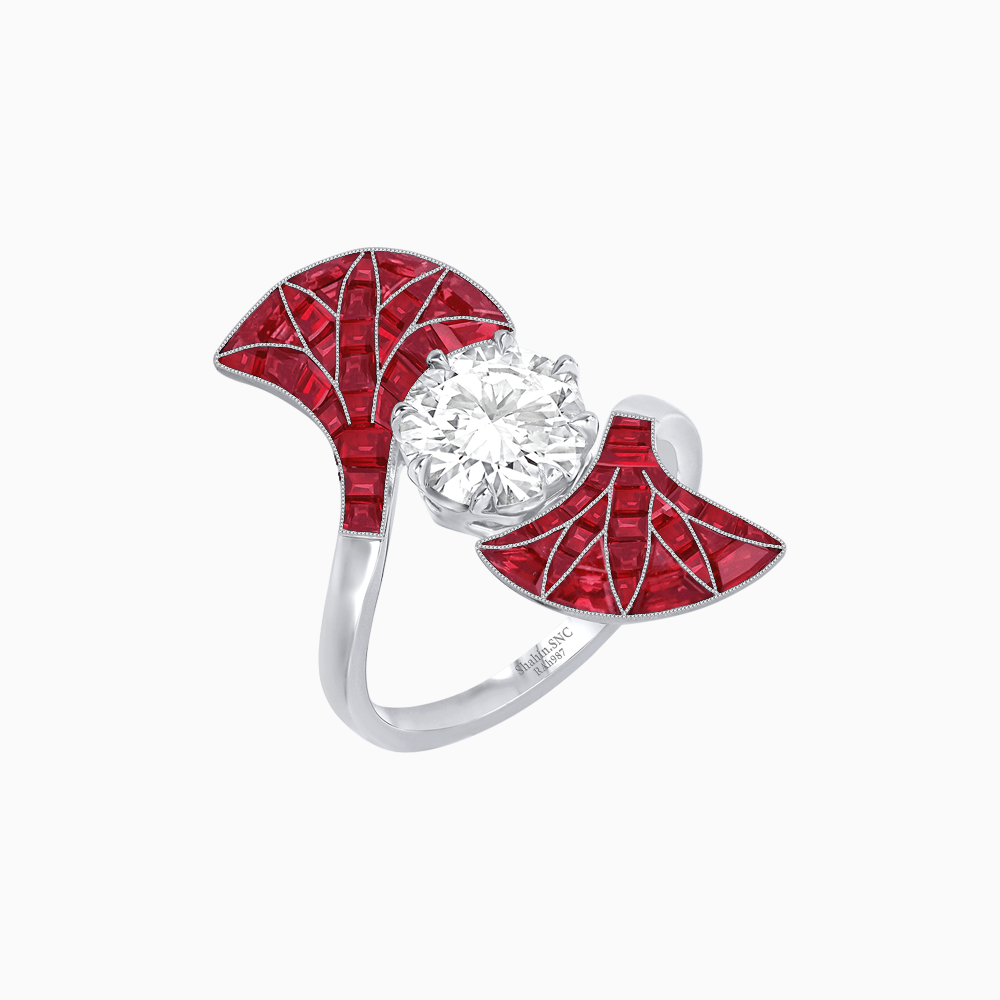 Art Deco Fan Motif Round Diamond Ring - Shahin Jewelry